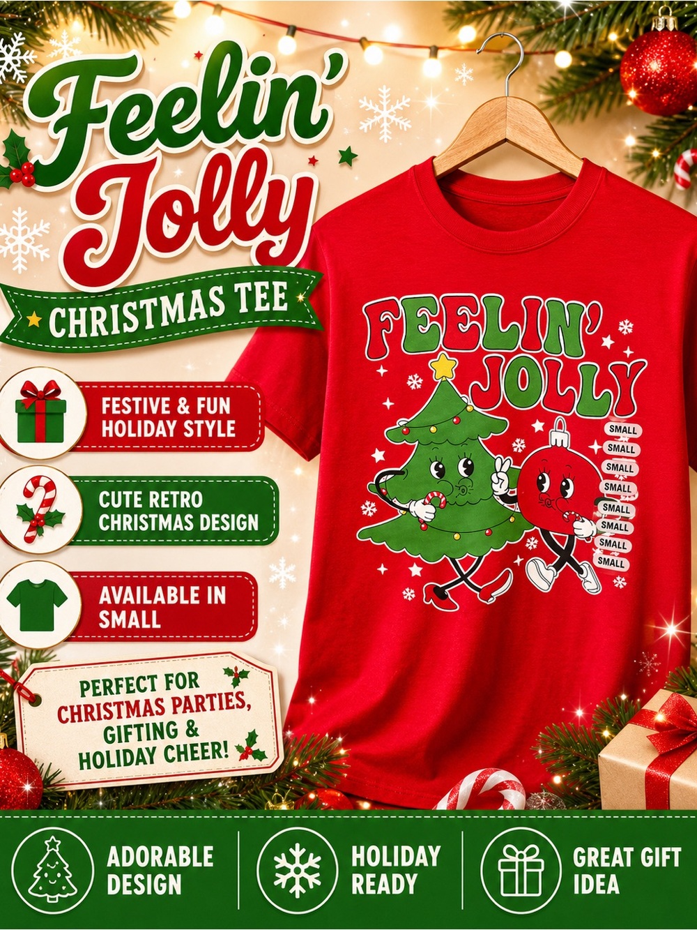 Feelin' Jolly Red Kids Christmas Tee